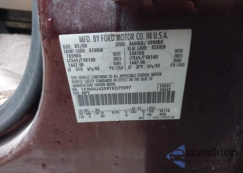 2000 Ford Excursion Limited z USA, uszkodzony, nr VIN 1FMNU42S9YED79297